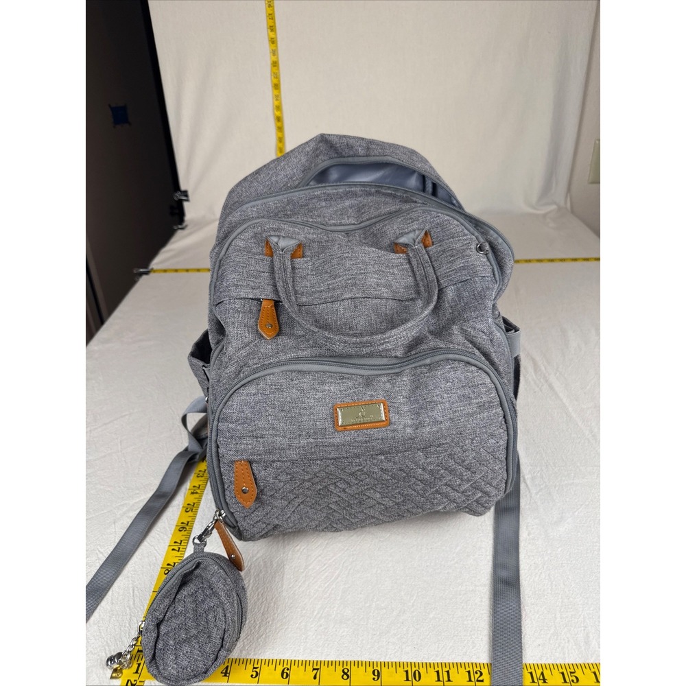 Babble Roo Diaper Bag Backpack Unisex Large Grey Modern Quilted Multi-Pocket